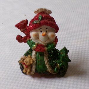 Greenbriar bobble head Snowman holding Stars and Wreath, 5" heavy resin